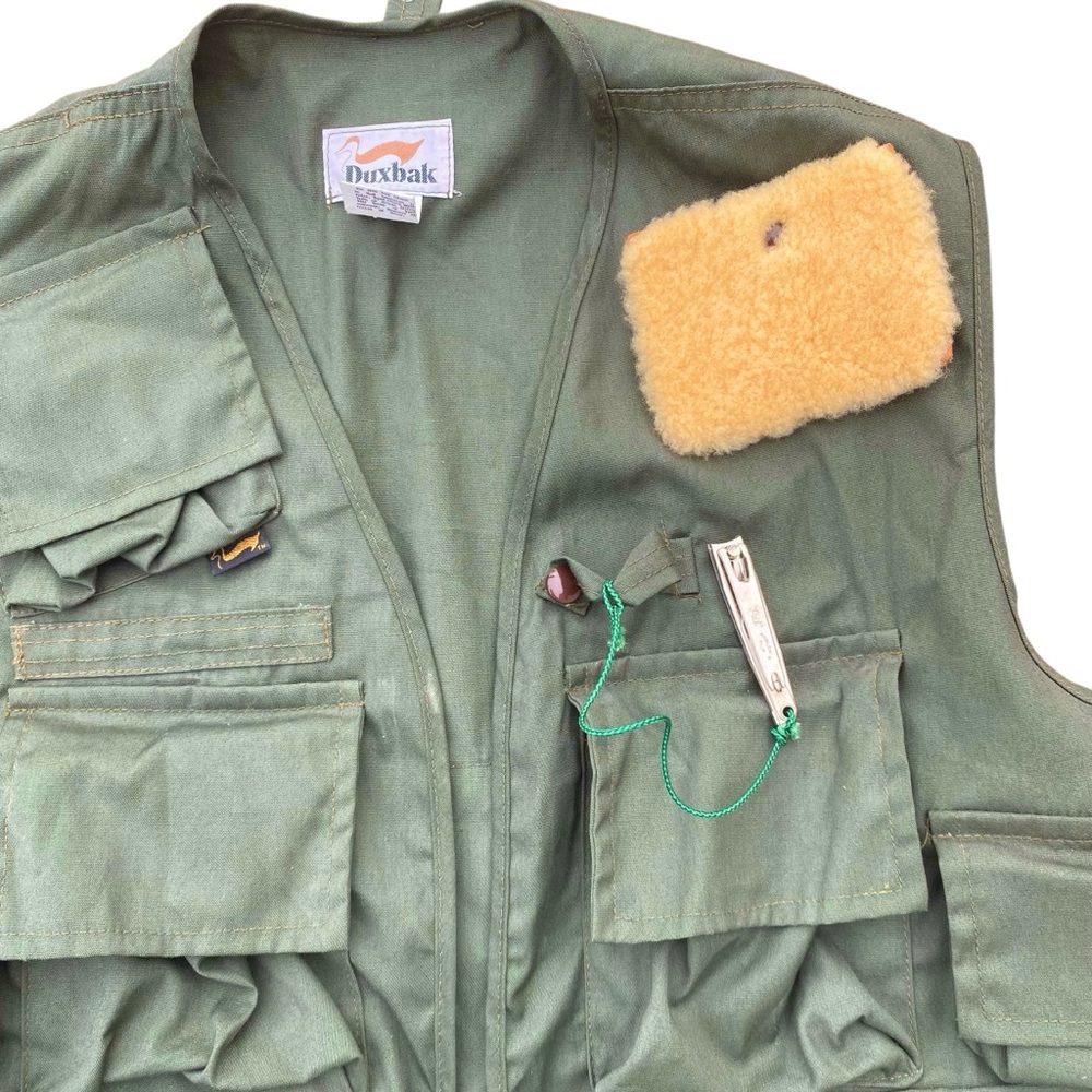 Duxbak Vintage Wading Vest Canvas Small Olive Green Fishing Made In USA Utility